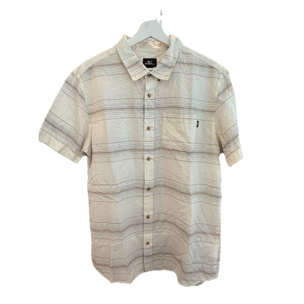 O’Neill Mens Button Down Yellow/Blue/Black Plaid SS Dress Shirt Large
